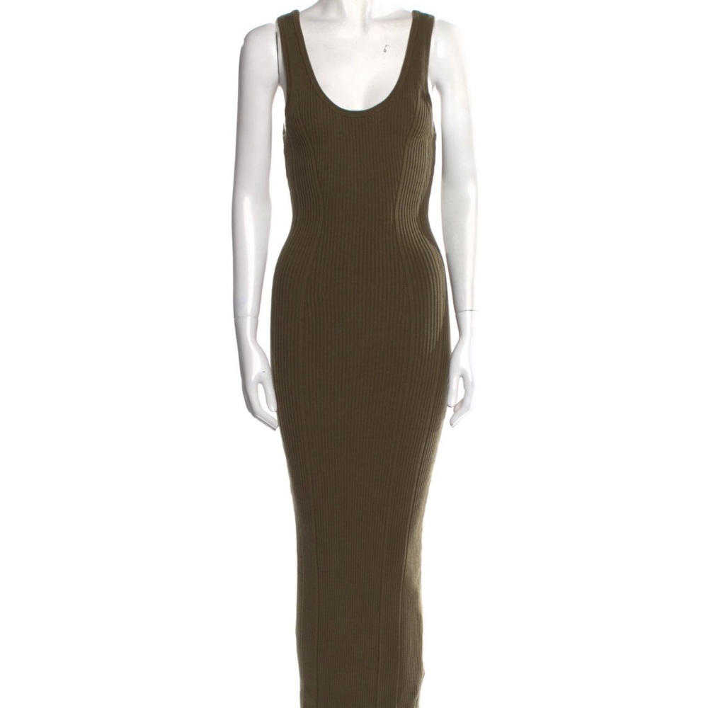 Olive Green Sleeveless Ribbed Dress